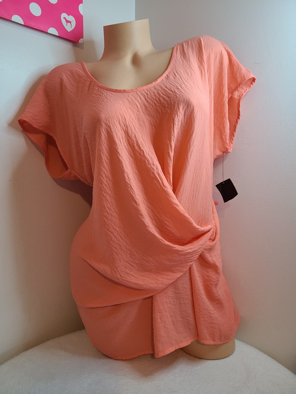 NWT a.n.a Coral Draped Chiffon Short Sleeve Blouse Size XL